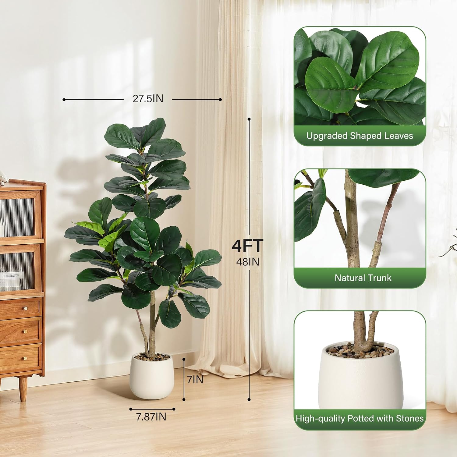 4 ft Fiddle Leaf Fig Tree Arti - Ficus Lyrata Tree recension och pris